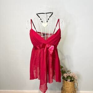 Gorgeous vintage red flowy ribbon sheer babydoll slip top